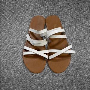 Brown And White Crisscross Strap Sandals